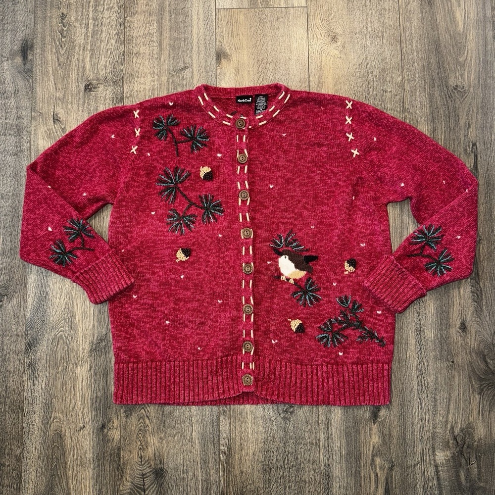 VTG‎ North Crest Cardigan Button Up Knit Women's Sz 1X Novelty Sweater Teacher
